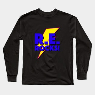 R.E. ROCKS! LIGHTNING LOGO SLOGAN FOR TEACHERS, LECTURERS ETC. Long Sleeve T-Shirt